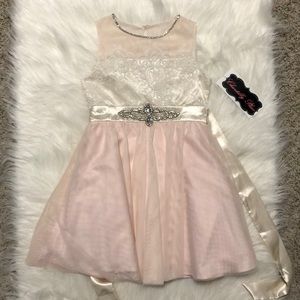 Blush Lace and Tulle Girls Dress with rhinestones